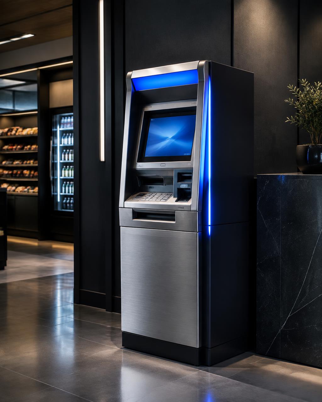 Modern ATM terminal in a retail location